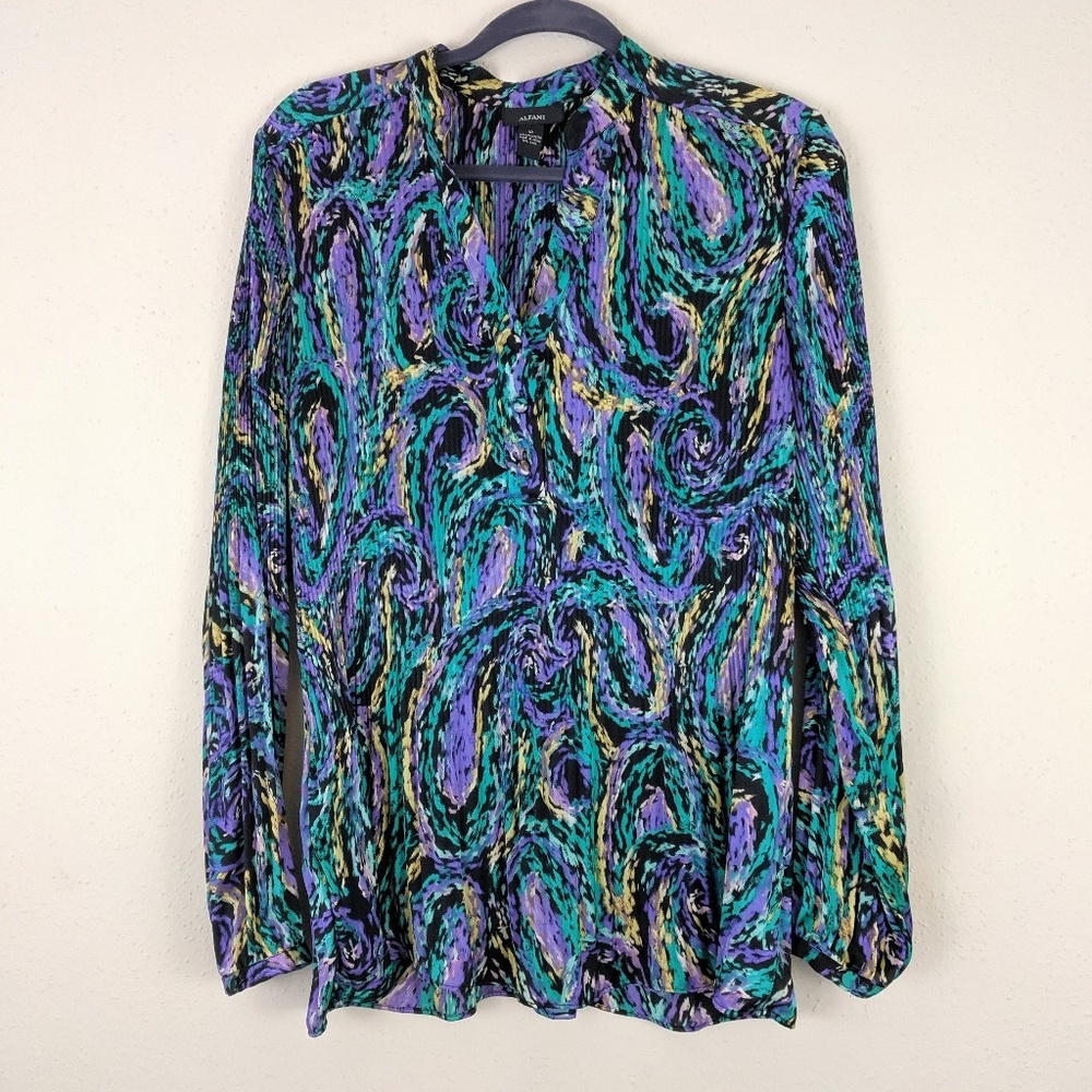 Alfani Paisley Print Crinkled Top Blouse 12 NWOT